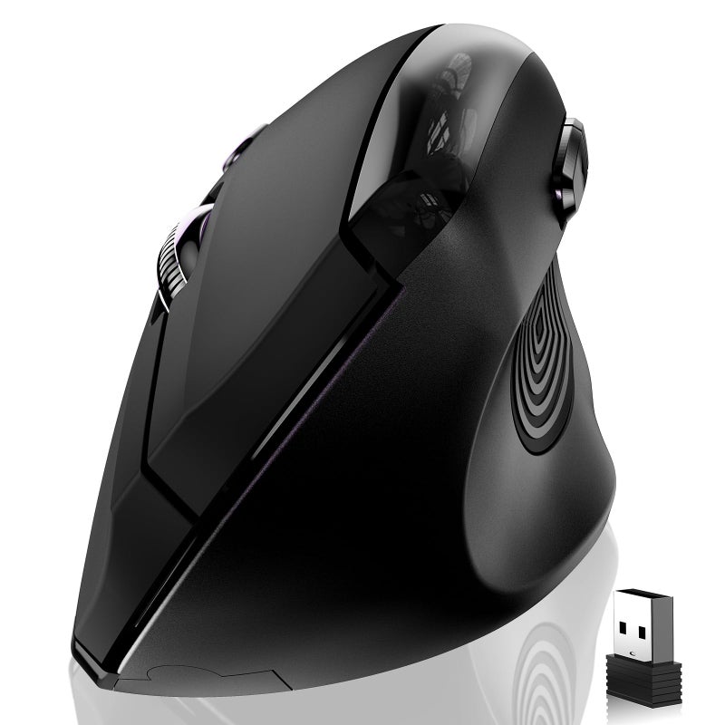memzuoix Ergonomic Wireless Mouse, 2.4G Optical Cordless, 800/1200/1600 DPI, Vertical Computer Mouse for Laptop, Mac, PC, Desktop (Right Hand, Large) - Black - Image 1